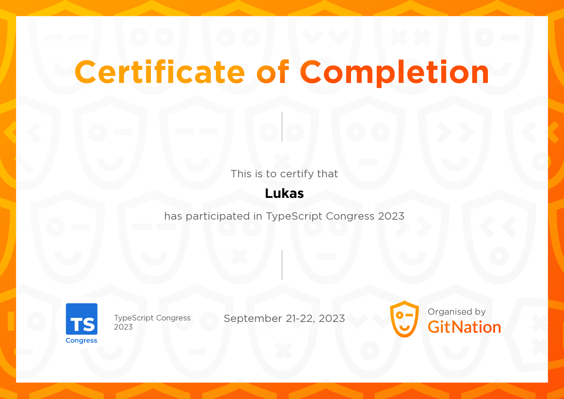 Lukas's Certificate from TS Congress