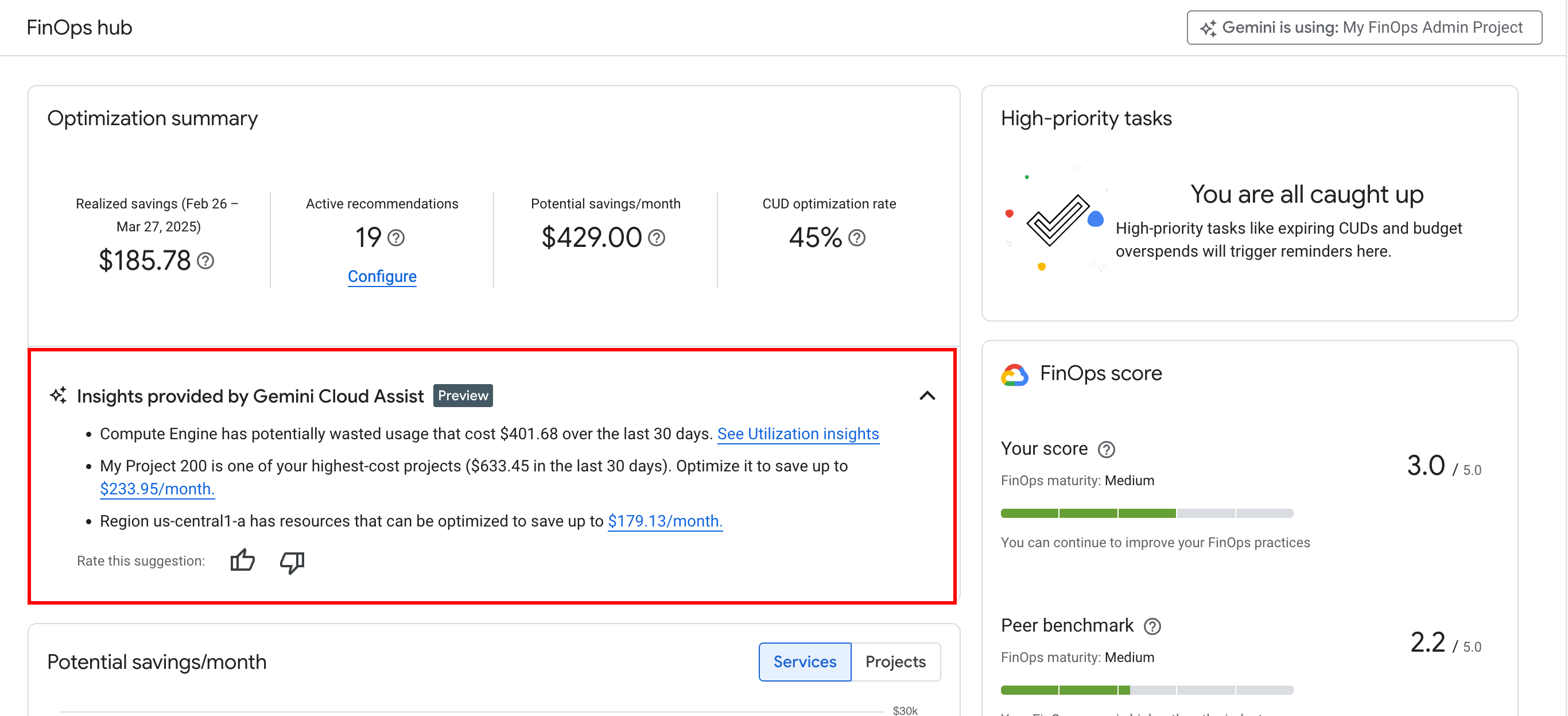 啟用 Gemini Cloud Assist in Cloud Billing 功能,即可在 FinOps 中心使用。
