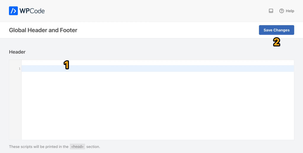 В плагине WPCode - Insert Headers, Footers, and Code Snippets есть несколько разделов, но верхний предназначен для добавления кода в заголовок. Внизу указано: «These scripts will be printed in the head section» (Эти сценарии будут напечатаны в заглавном разделе).
