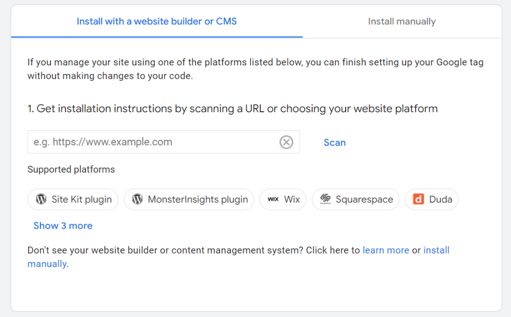 Layar instal tag Google di Google Analytics