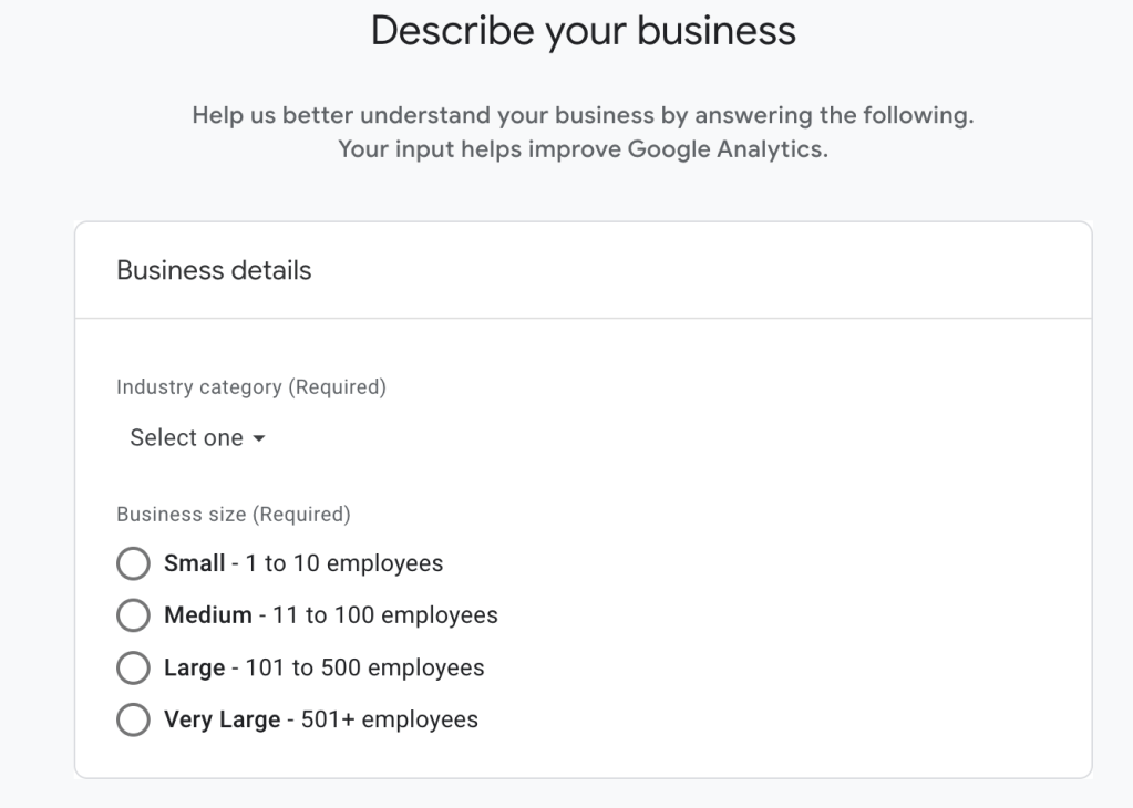 Layar Google Analytics untuk menambahkan informasi bisnis