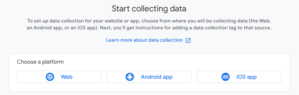 Layar penyiapan Aliran Data Google Analytics
