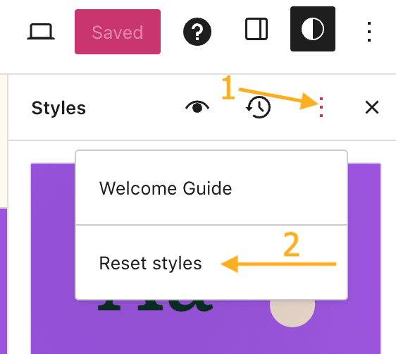 Une flèche dirigée vers les trois points ainsi qu’une une deuxième flèche dirigée vers l’option Réinitialiser les styles apparaît.