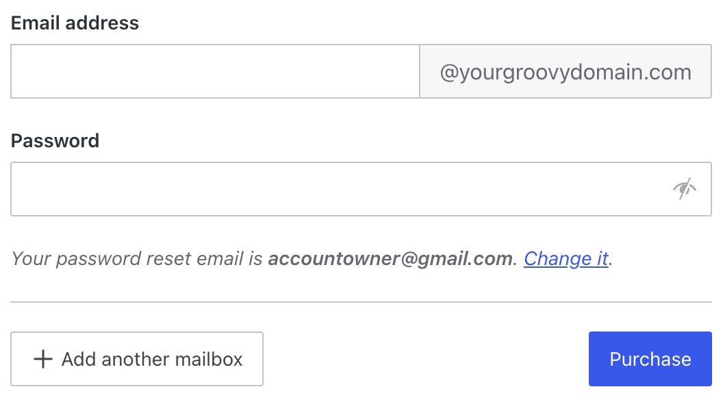 The fields to create the email address for Professional email.