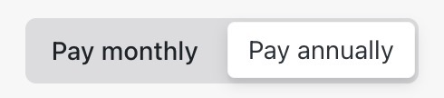 The toggle to select between "Pay monthly" and "Pay annually" for Professional email.