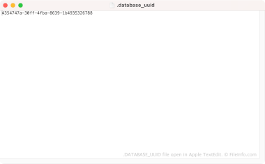 DATABASE_UUID File Screenshot Screenshot of a .database_uuid file in Apple TextEdit