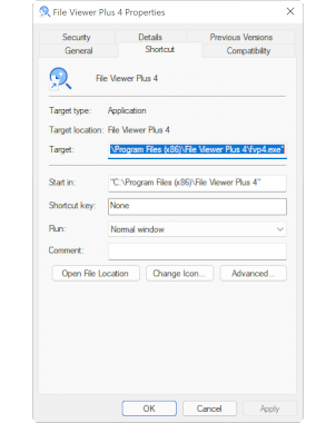 Editing an LNK file's properties in Microsoft Windows 11