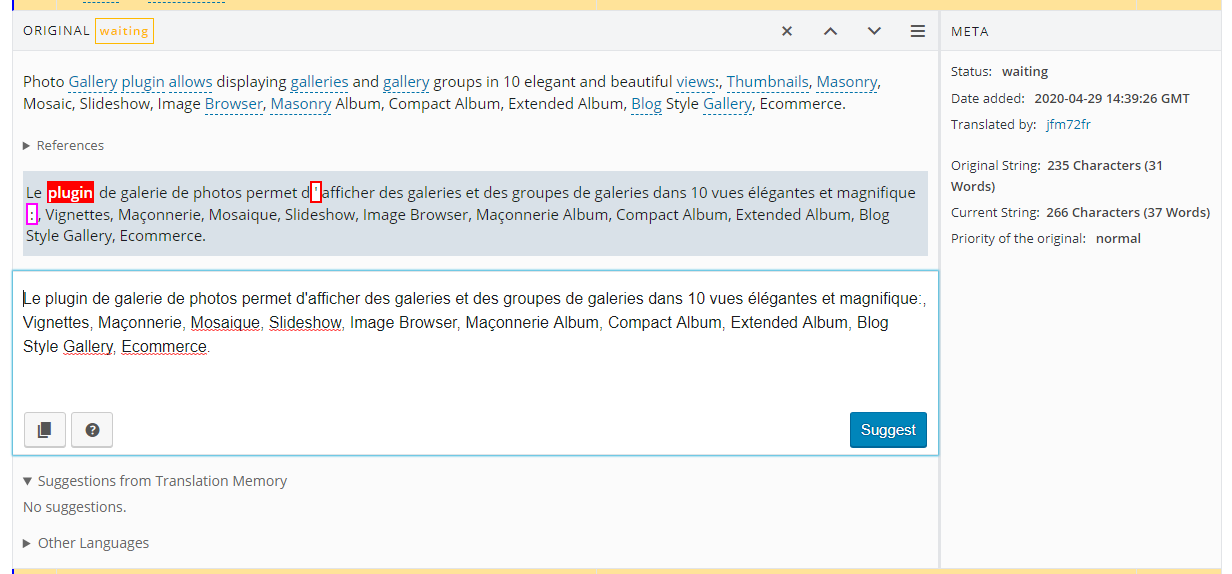 Correction de la traduction Screenshot