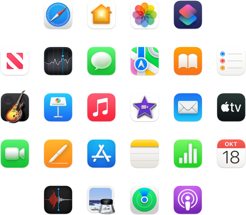 Symbole der mit deinem Mac gelieferten Apps