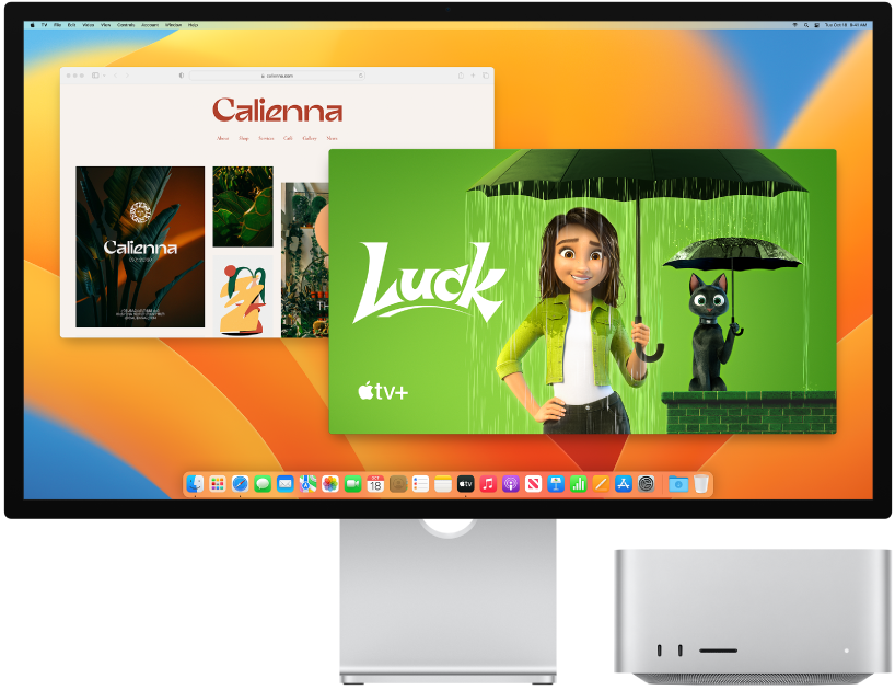 Ένα Mac Studio δίπλα σε μια οθόνη.