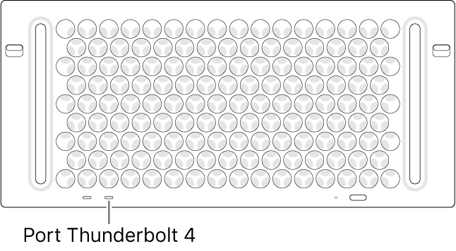 Le haut du Mac Pro, montrant le port Thunderbolt 4 à utiliser.