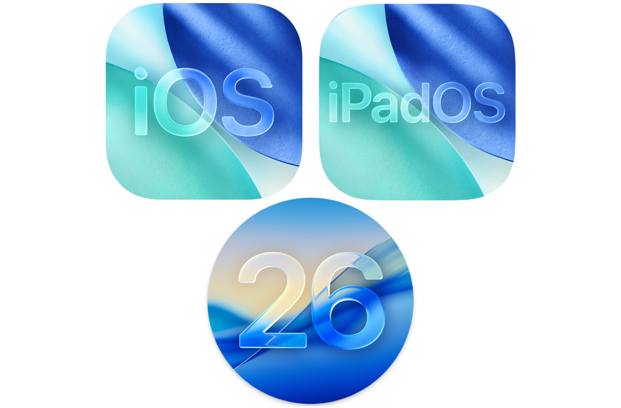 Íconos que representan los sistemas operativos del iPhone iPad y Mac.