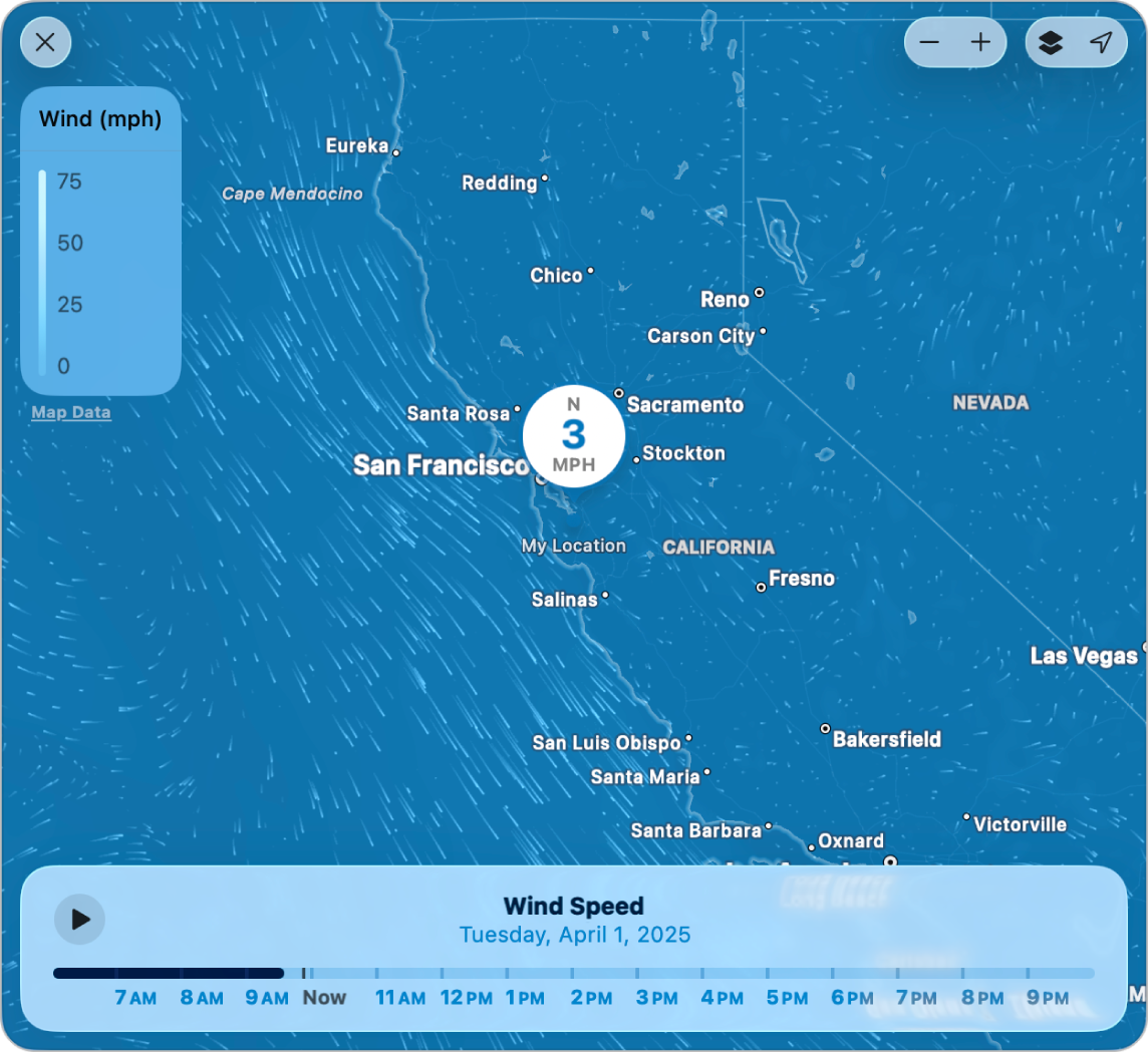 A detailed wind map centred on Cupertino, California.