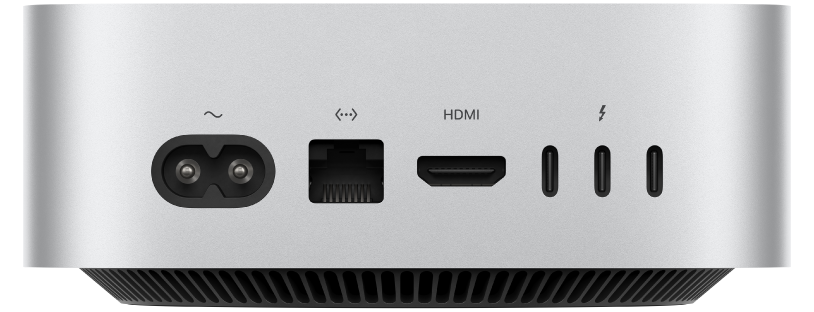 Vista posterior del Mac mini en què es veuen els ports.