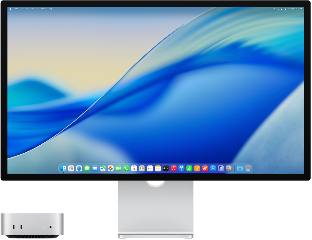 Mac mini und Apple Studio Display nebeneinander.