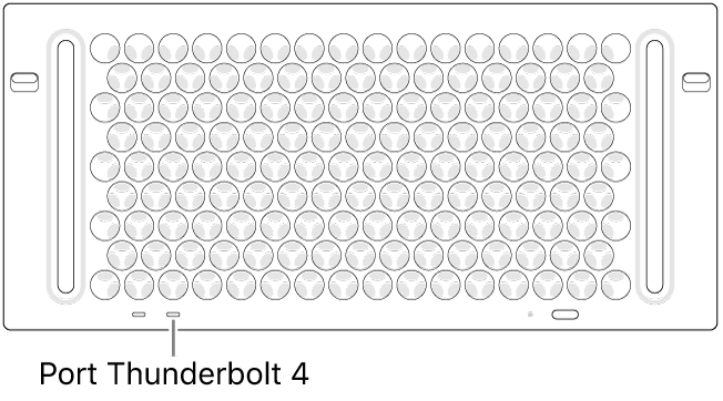 Le haut du Mac Pro, montrant le port Thunderbolt 4 à utiliser.