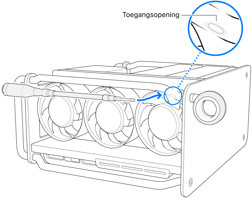 De schroevendraaier precies voor de toegangsopening plaatsen.