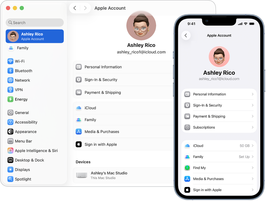 Ρυθμίσεις iCloud στο iPhone και στο Mac.