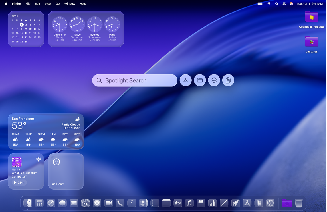 Mesa de um Mac com ícones e widgets personalizados.