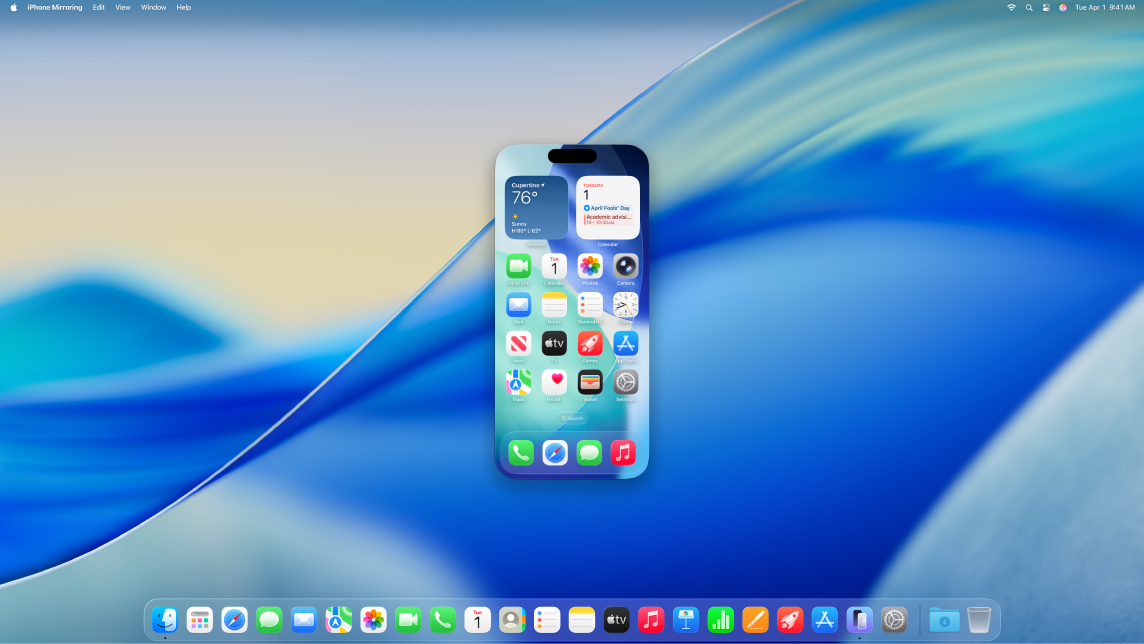 Một máy tính để bàn Mac với Phản chiếu iPhone.