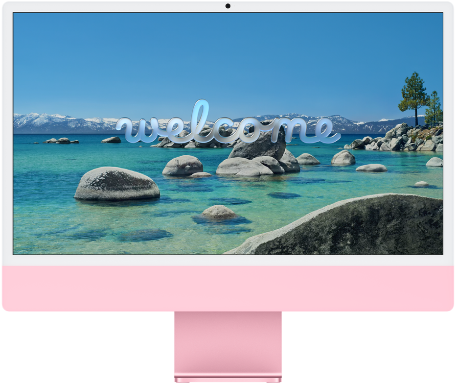 iMac avec le message « Bienvenue » affiché à l’écran.