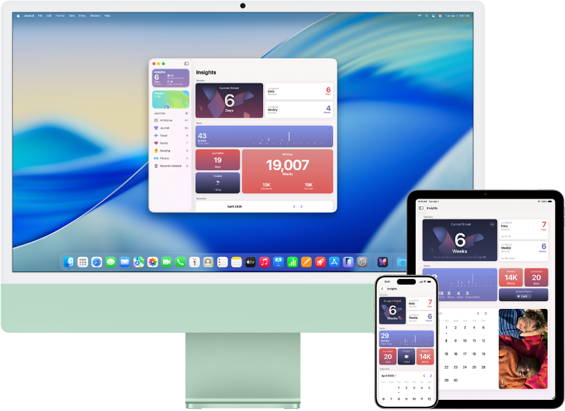 同じiCloudのコンテンツにアクセスしているさまざまなデバイスの横にあるiMac。