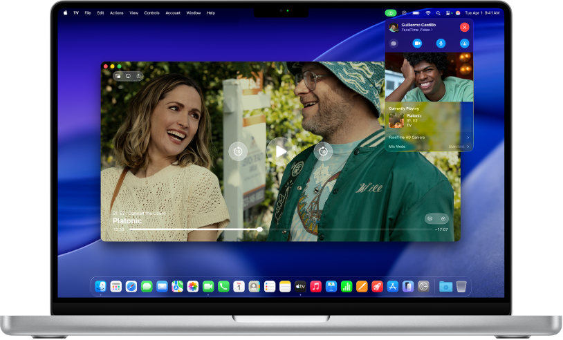 SharePlay op een Mac met de Apple TV-app en een actief FaceTime-gesprek.
