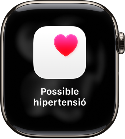 Una notificació de freqüència cardíaca que indica una possible hipertensió.