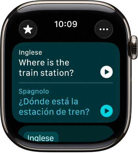 Una schermata dell’app Traduci con una frase in inglese in alto e la traduzione in spagnolo in basso.