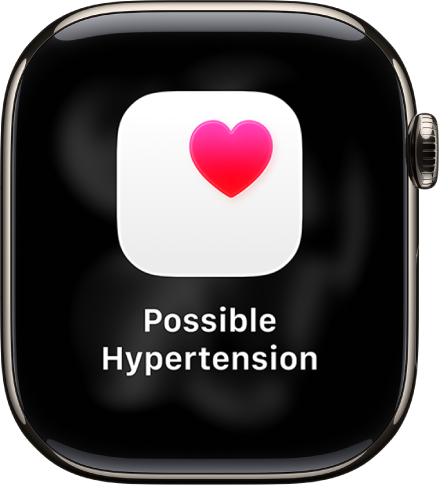 „Heart Rate“ pranešimas, rodantis galimą hipertenziją.
