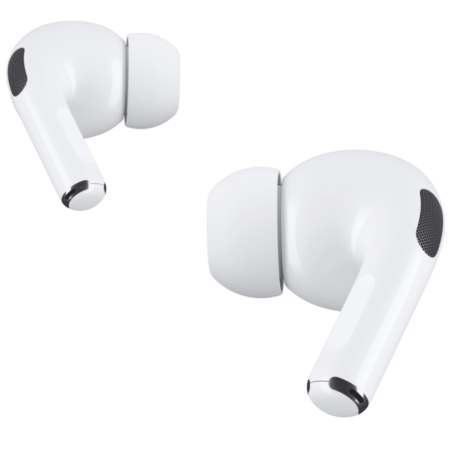 AirPods Pro are shown. The stem of one of the AirPods is being pressed.