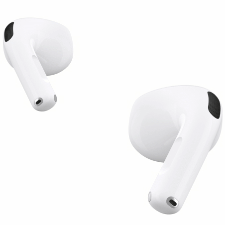AirPods 4 are shown. The stem of one of the AirPods is being pressed.