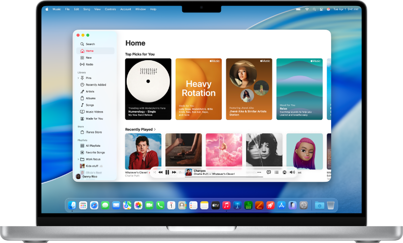 Das Fenster der App „Apple Music“ zeigt den Bildschirm der Startseite.