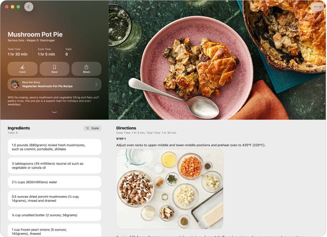 The Apple News+ window showing a recipe.