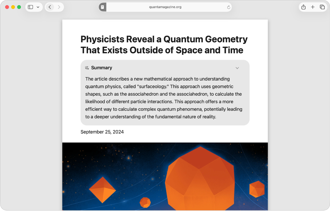 В окне «Для чтения» отображается конспект научной статьи.