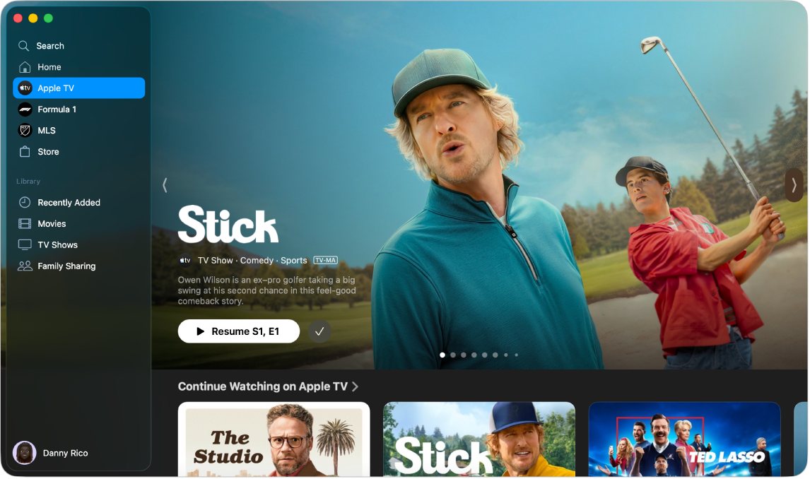 The Apple TV app with Apple TV open.