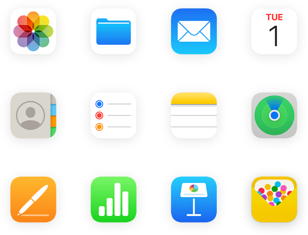 格狀顯示包含「照片」、「iCloud 雲碟」、「郵件」等更多 App 圖示