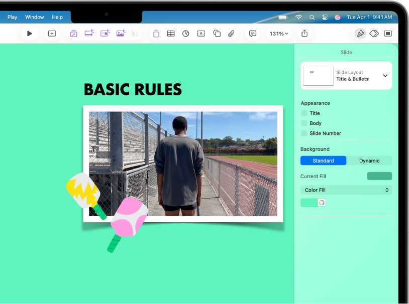 The Format controls on the right side of the screen for changing the size and appearance of the selected video. Style, Movie, and Arrange buttons are across the top of the Format controls.