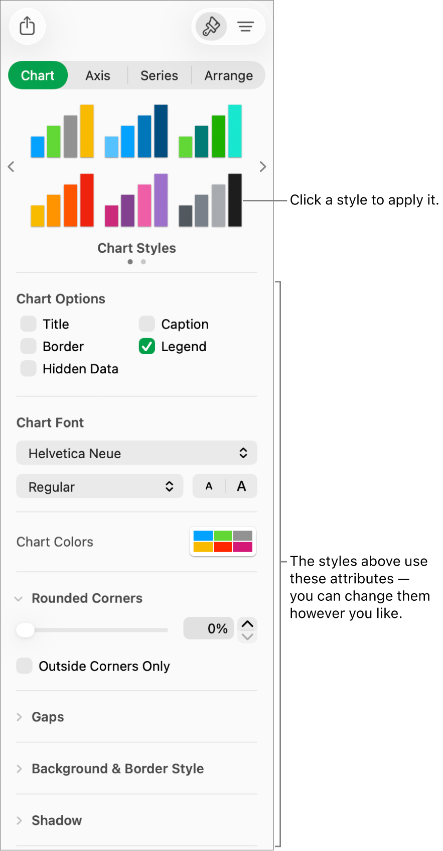 The Formatting sidebar showing the controls for formatting charts.
