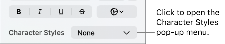 The Character Styles pop-up menu.