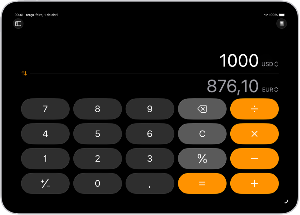 A calculadora básica com uma conversão de moeda.