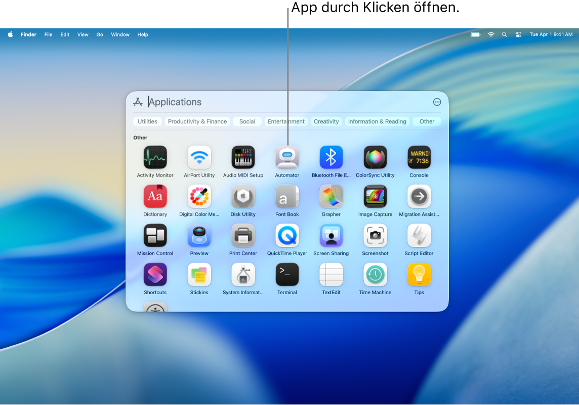 Das App-Fenster zum Durchsuchen in Spotlight.