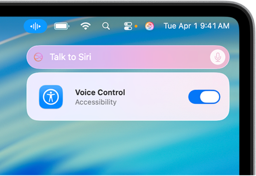 Trường yêu cầu Siri và phản hồi ở góc trên cùng bên phải của màn hình nền máy Mac.