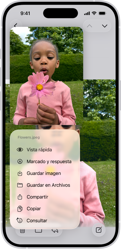 Hay un archivo adjunto seleccionado con una lista de posibles acciones.