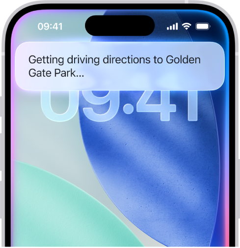 Экранның жоғарғы жағында Siri жауабын көрсетіп тұрған iPhone экраны.