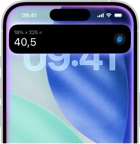 Экранның жоғарғы жағында есептеу түрінде Siri жауабын көрсетіп тұрған iPhone экраны.