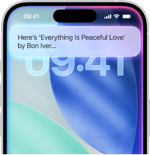 Экранның жоғарғы жағында Siri жауабын көрсетіп тұрған iPhone экраны.