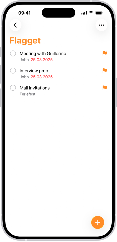 Flagget-smartlisten i Påminnelser-appen, som automatisk samler alle påminnelser merket med flagg i én konsolidert liste.