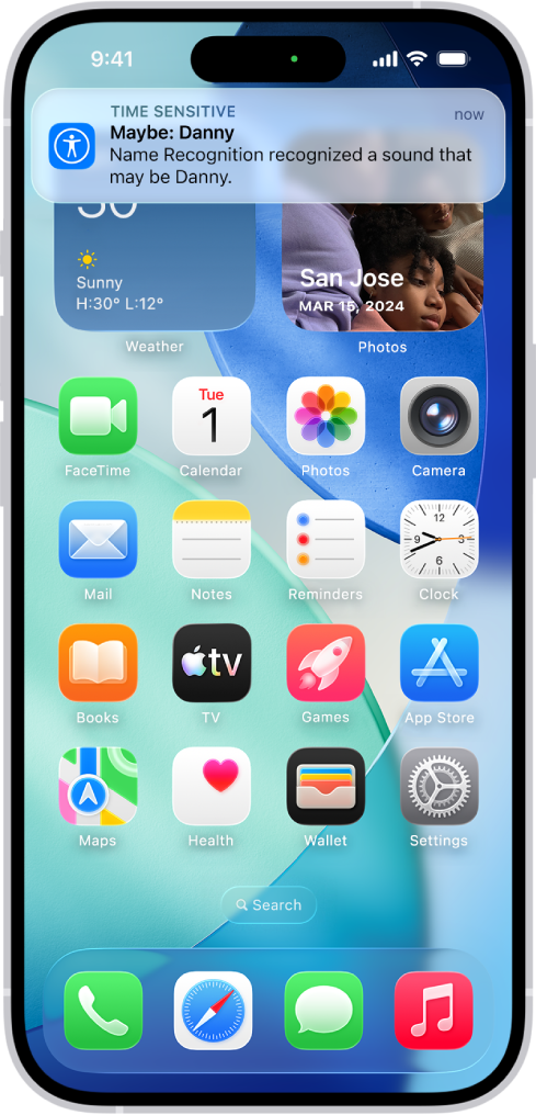 iPhone پر ایک اطلاع دکھائی جاتی ہے کہ “نام کی شناخت” نے ایک ایسی آواز شناخت کی ہے جو نام ہو سکتا ہے۔