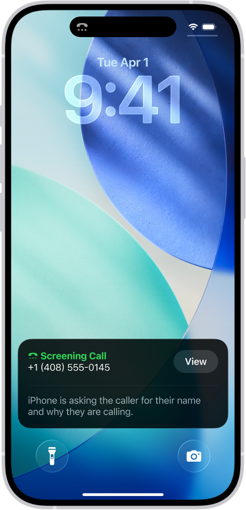 iPhone 鎖定畫面上顯示「通話篩選」通知。該通知表示 iPhone 正在向來電者詢問其姓名和來電原因。